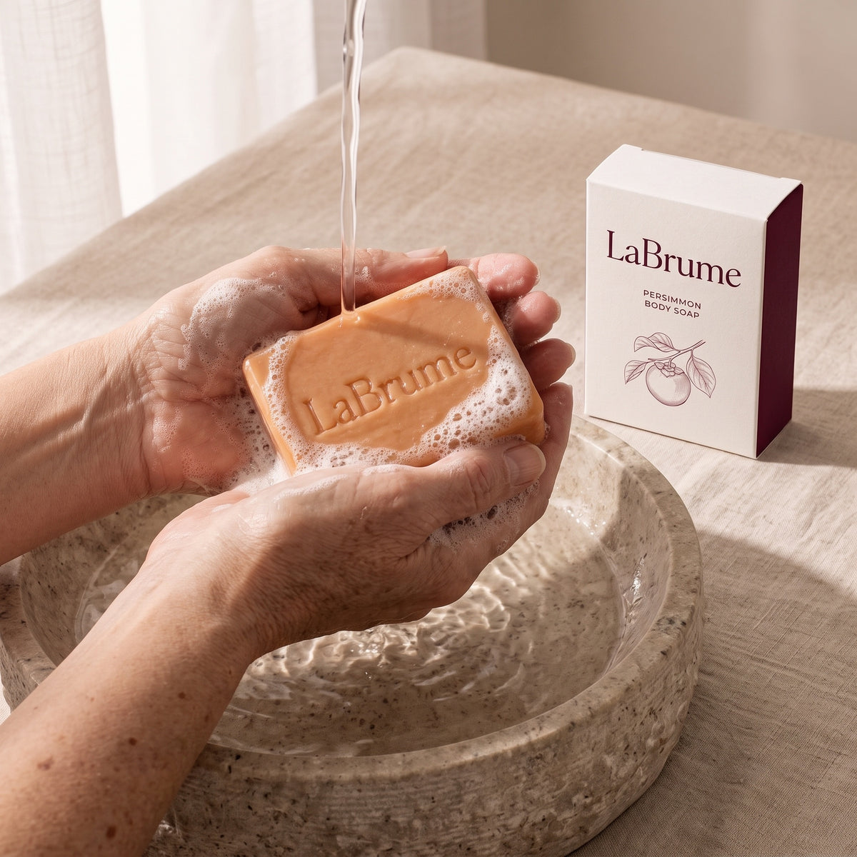 Lathering the LaBrume persimmon soap
